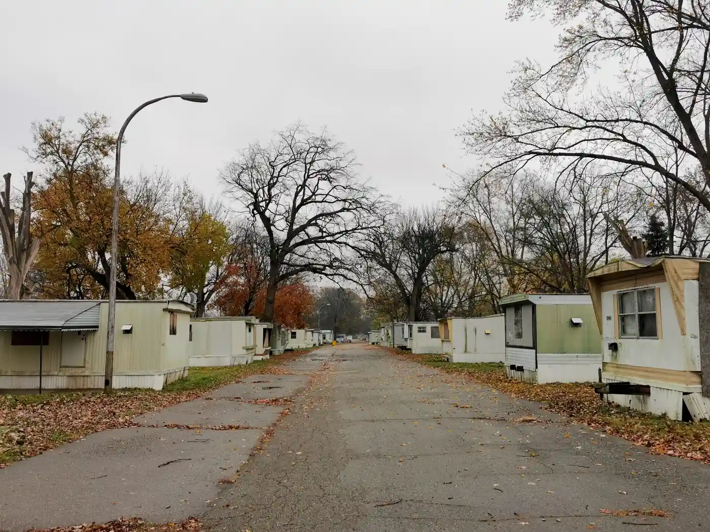 Street through an aging mobile home community